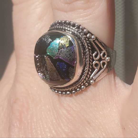 New Dichroic Glass 925 Silver Ring. - Picture 9 of 11